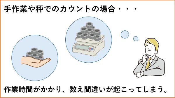 手作業、秤でのカウント